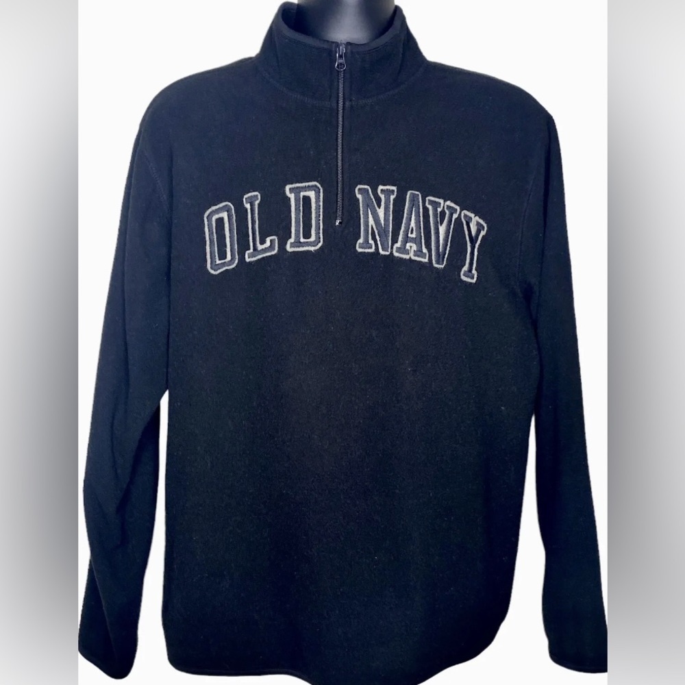 Old Navy Women’s Fleece Pullover Jacket L Black Gray 1/4 Zip Collar Long Sleeves